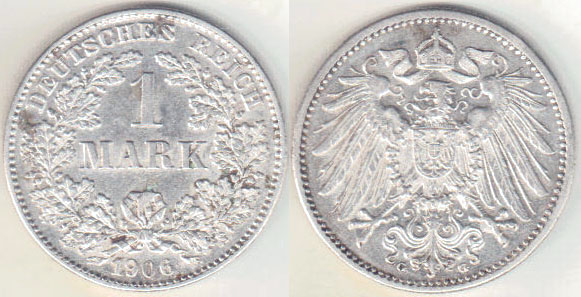 1906 G Germany silver 1 Mark A001073